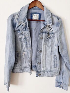 Mudd Light Blue Distressed Denim Jacket medium
